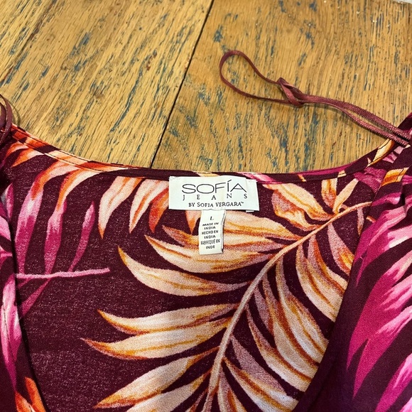 Sofía Jeans Smocked Waist Blouse – Tropical Print, Size L - Picture 2 of 9